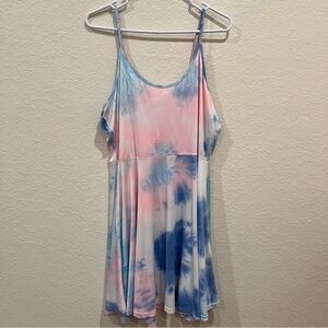 ACEVOG Pink and Blue Tie-Dye Sleeveless Dress